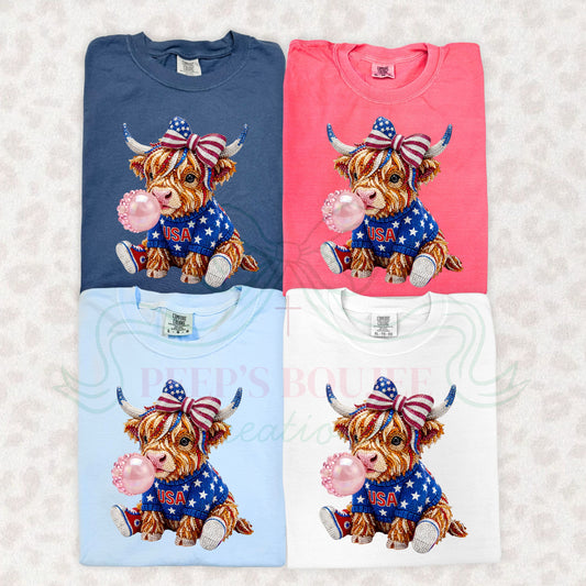 USA Highland Cow Faux Sequin Shirt Sweatshirt Hoodie