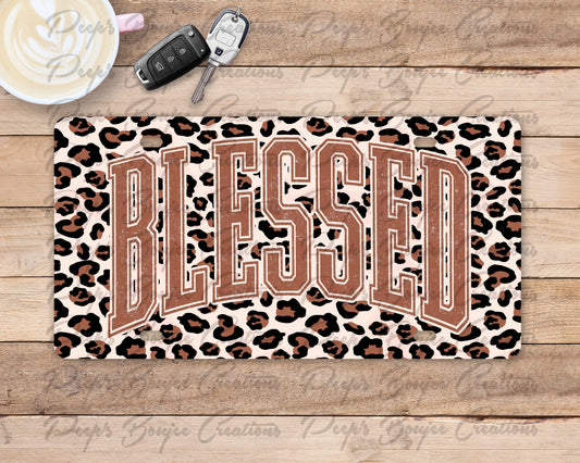 Blessed Leopard Print License Plate