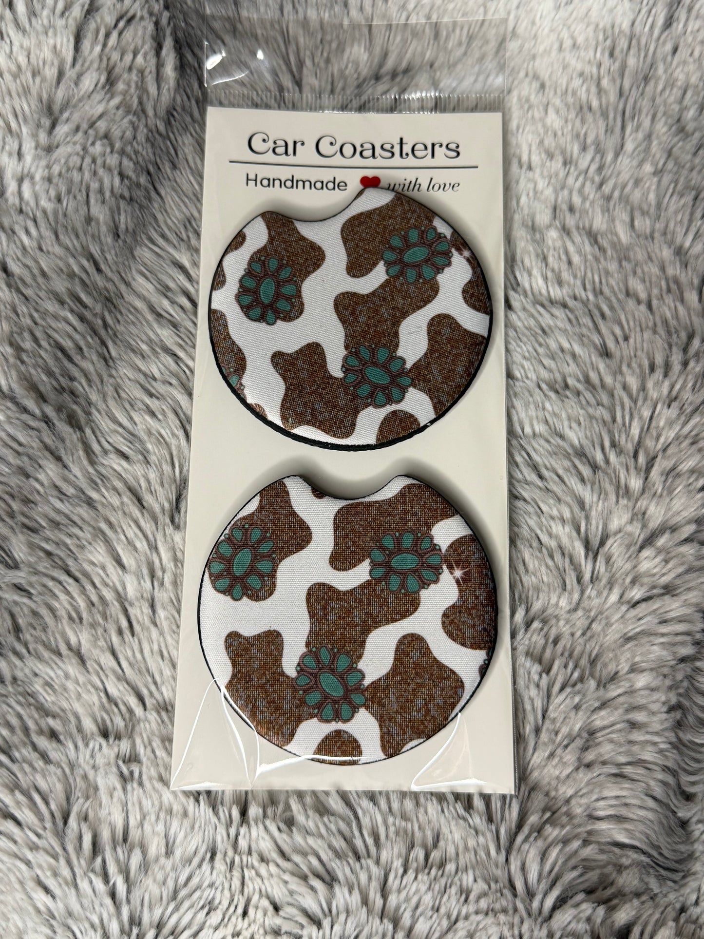 Turquoise Cow Car Coasters