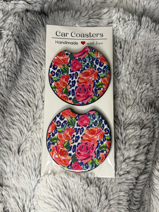 Leopard Floral Car Coasters