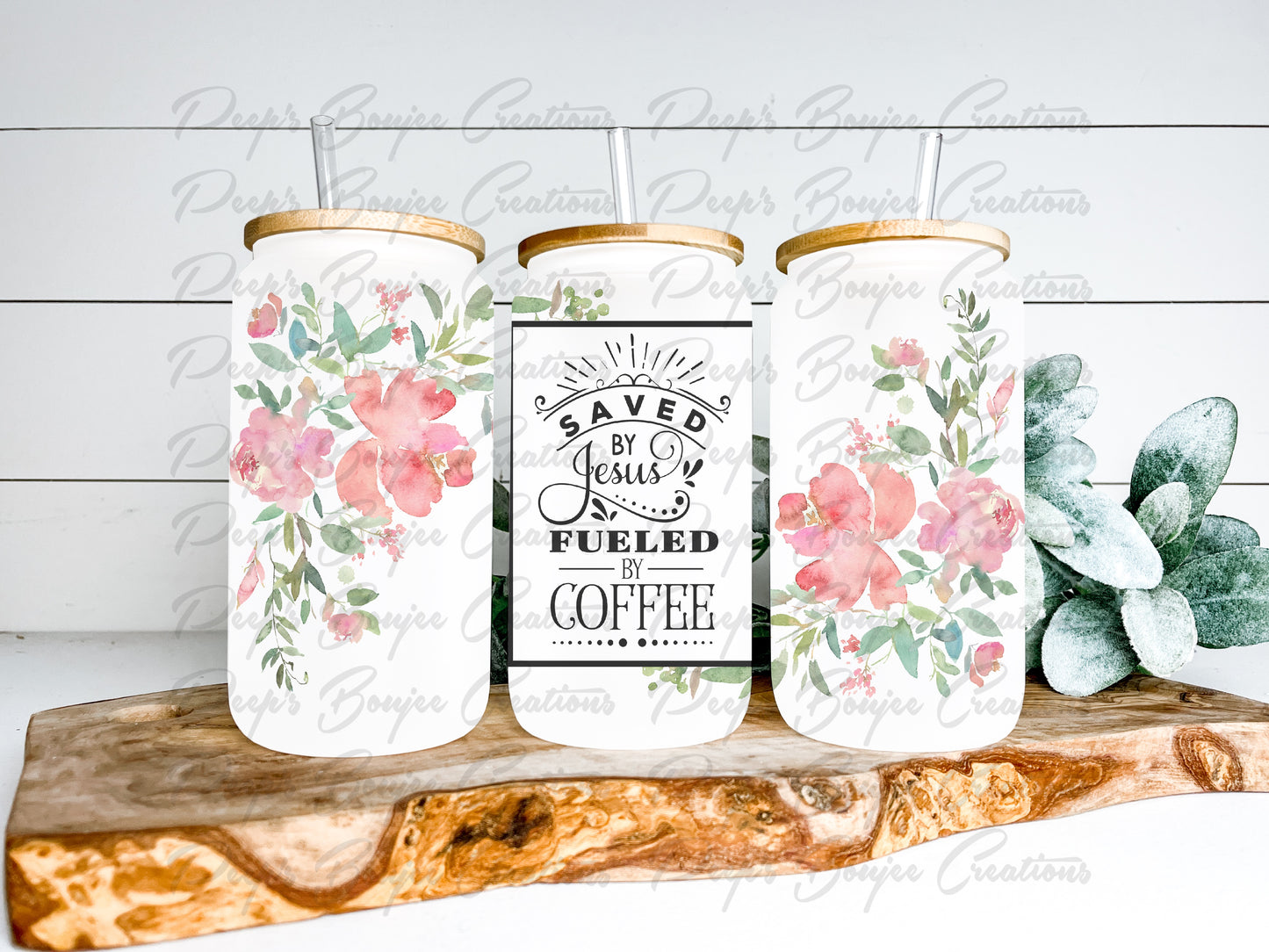 Saved by Jesus Fueled by Coffee 16oz Glass