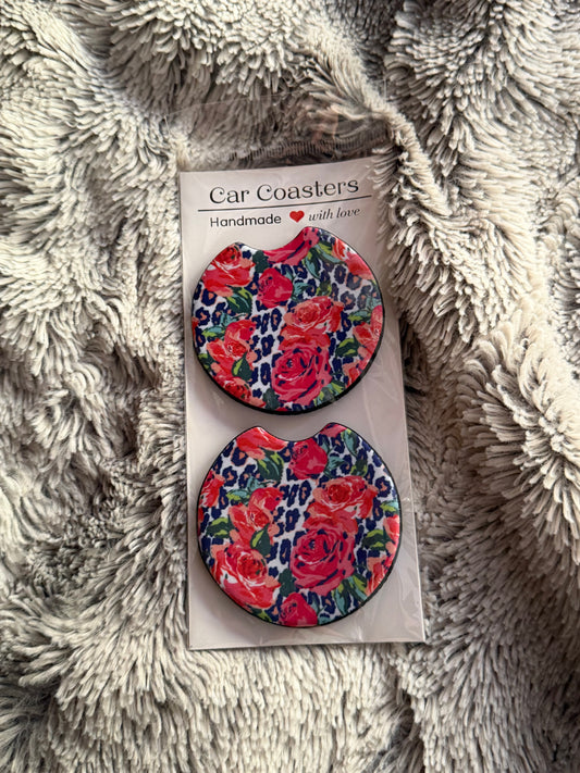 Leopard Roses Car Coasters